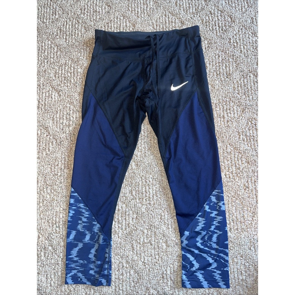 Nike Dri Fit Women's Capri Leggings Small Navy Running Zip Pocket‎ EUC